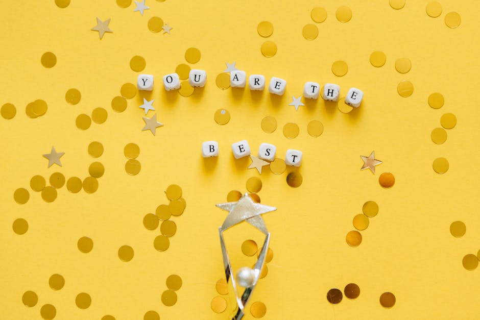 Inspirational layout with 'You Are the Best' message and star confetti on a golden background.