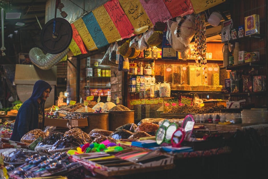 A bustling market scene in Amman, showcasing traditional Middle Eastern goods and vibrant atmosphere.